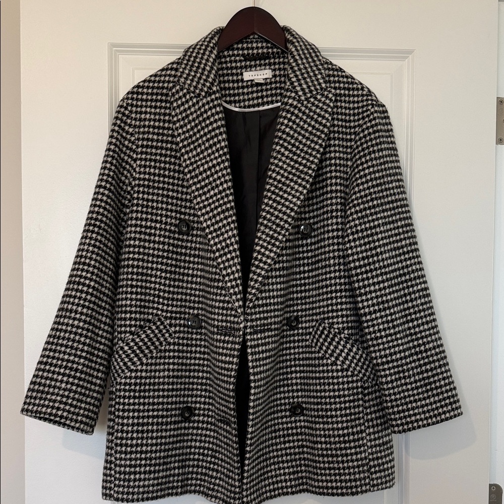 Topshop oversized fit Black and White Houndstooth Wool Blazer